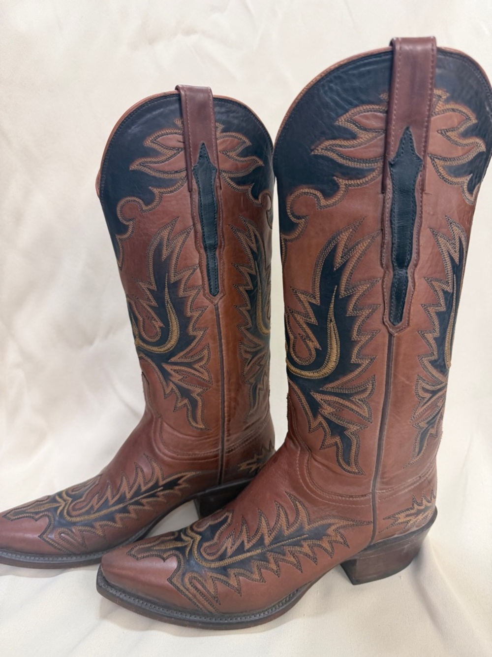 Lucchese  Leather Floral Embroidered Cowgirl Cowboy Boots sz 7 7.5